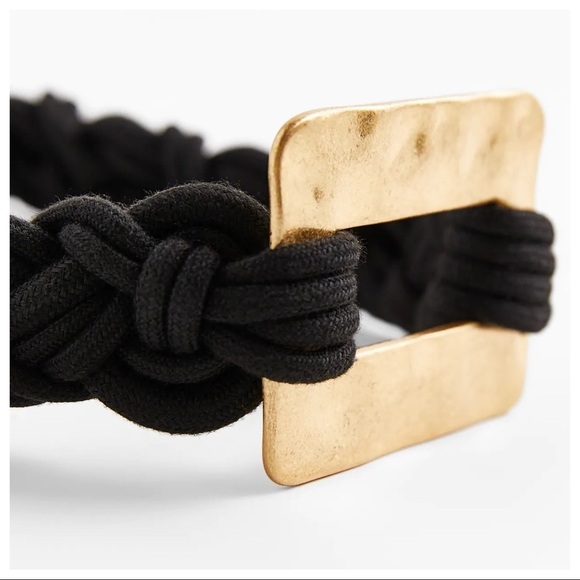 ?NWT. Zara Black Braided Belt with Rectangular Metal Piece. main image 4